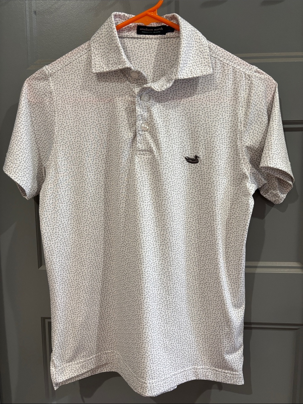 Southern Marsh White Polo with Navy Micro Dots